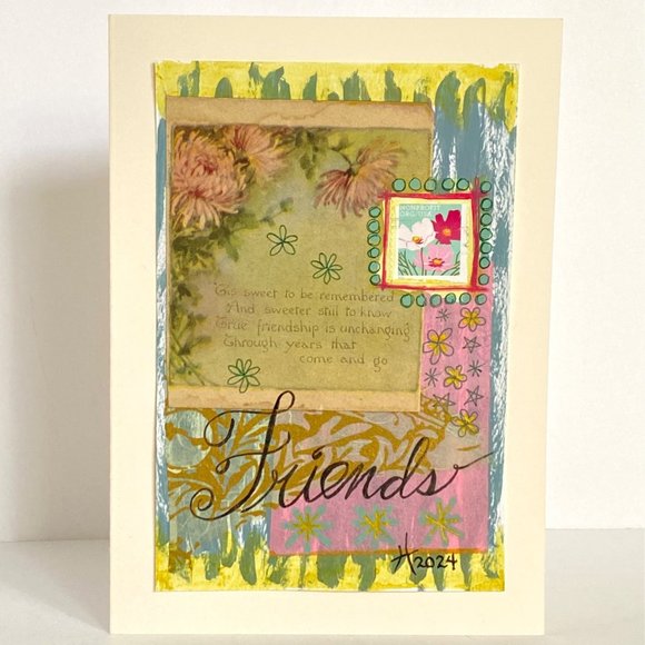 Collage Art Handmade Original Blank Greeting Card and Envelope Frame Ready - Picture 2 of 5